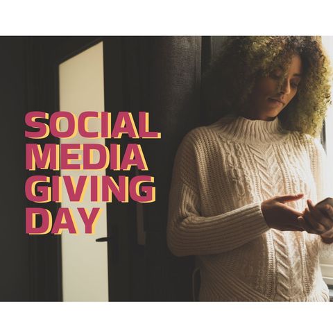 Social media giving day awareness with woman using smartphone