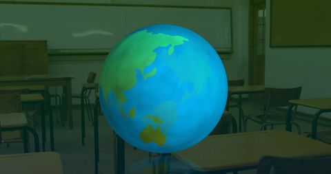 Glowing Globe in Empty Classroom with Digital Overlay - Download Free Stock Images Pikwizard.com