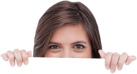 Smiling Woman Poking Above Transparent Surface Holding Card - Download Free Stock Videos Pikwizard.com