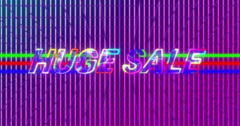 Huge Sale Neon Text on Purple Vibrant Background