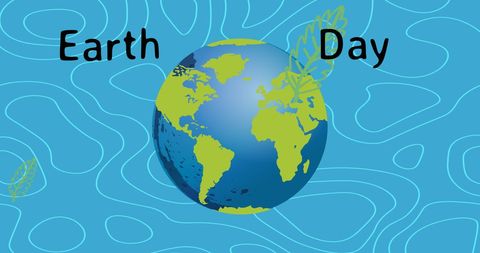 Earth Day Celebration with Planet Graphic on Blue Background
