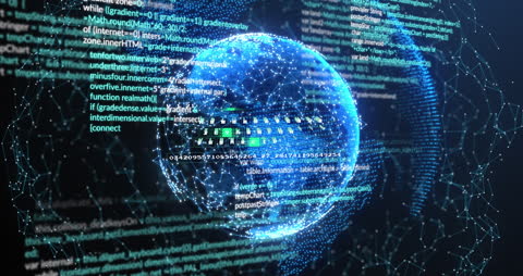 Digital Globe with Binary Overlay Illustrating Global Data Processing