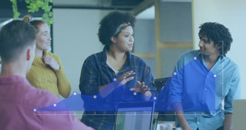 Diverse Team Analyzing Data with Digital Overlay Visualization