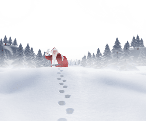 Transparent Santa Claus Walking in Snowy Winter Wonderland