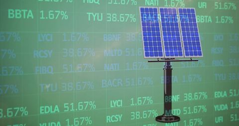 Solar panel against financial chart background reflecting green technology investments