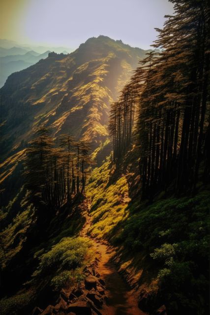 Beautiful Mountain Trail with Sunlight Filtering Through Trees - Download Free Stock Images Pikwizard.com