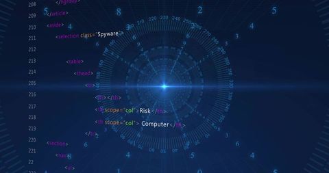 Glowing Futuristic Cybersecurity HUD with Concentric Radar Rings Emitting Blue Light Flare