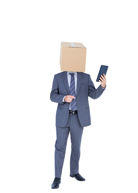 Businessman with Cardboard Box on Head Holding Smartphone Transparent Background - Download Free Stock Videos Pikwizard.com