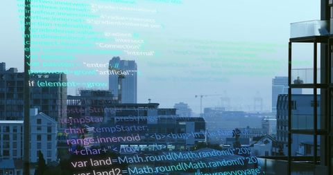 Urban Skyline Fused with Programming Code Inspired by Innovative Technology - Download Free Stock Images Pikwizard.com