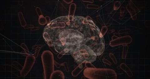 Futuristic Digital Brain with Introduction to Biomolecules on Dark Background