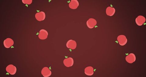 Abstract red apples with green leaves on brown background