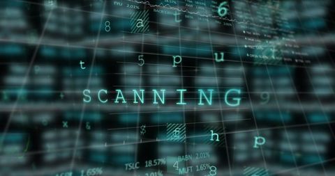 Futuristic digital interface with highlighted scanning text