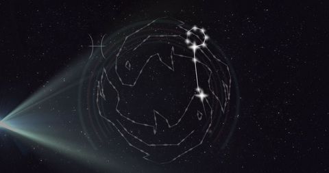 Holographic pisces constellation shine under starry sky