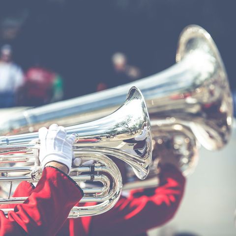 Musical Brass Instruments in Outdoor Parade