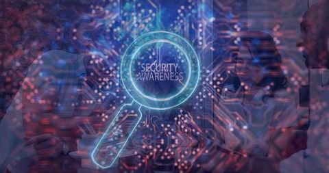 Magnifying Glass Highlights Security Awareness in Business Meeting