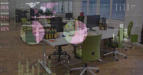Empty Modern Office with Financial Data Overlay - Download Free Stock Images Pikwizard.com