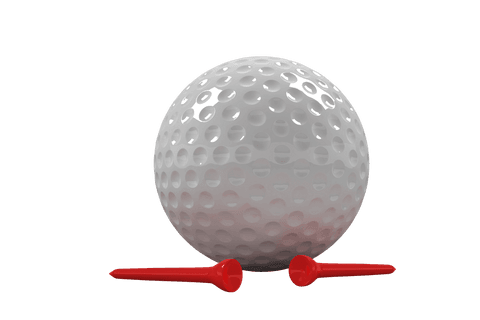 Close-up transparent golf ball with red tees