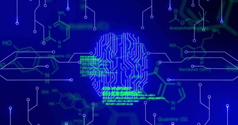 Futuristic AI Brain Interface with Digital Data Lines and Molecular Structures - Download Free Stock Images Pikwizard.com