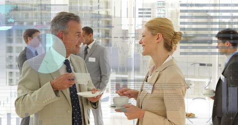 Business Professionals Networking with Digital Data Overlays
