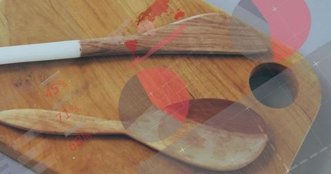 Modern digital overlay on cooking utensils, futuristic culinary concept