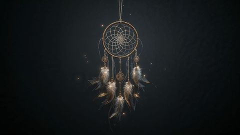Dreamcatcher with Glowing Feathers and Sparkles on Dark Background