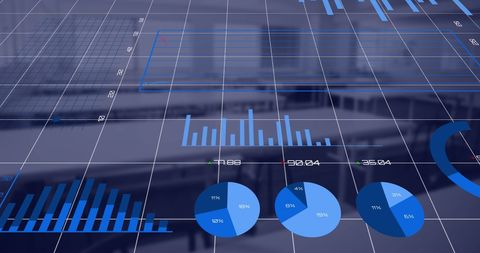 Abstract Financial Data Visualization Overlaying Office Space - Download Free Stock Images Pikwizard.com