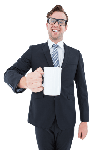Confident Businessman in Suit Holding Transparent Coffee Mug - Download Free Stock Videos Pikwizard.com