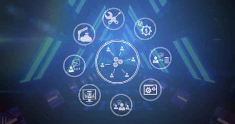 Futuristic Technology Interface with Industry Icons - Download Free Stock Images Pikwizard.com