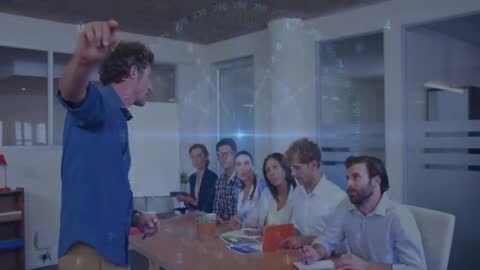 Team Engaged in Futuristic Business Presentation