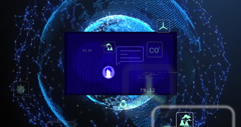 Digital Connections and Global Network Concept with Icons on Blue Background