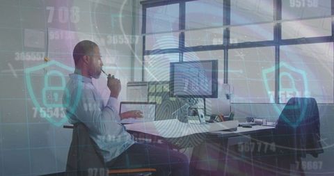 Professional strategizing on cybersecurity in modern office environment