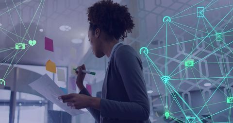 Businesswoman brainstorming in modern global network environment