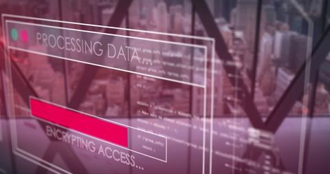 Digital Interface with Data Processing and Encryption Over Cityscape - Download Free Stock Images Pikwizard.com