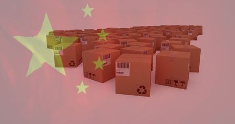 Chinese Flag Overlapping Cardboard Boxes Signifying Global Shipping - Download Free Stock Images Pikwizard.com