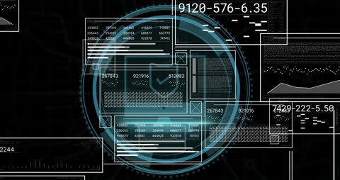 Futuristic Data Processing Interface in Black Background