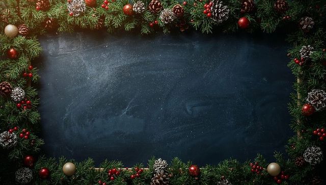 Festive Chalkboard Frame with Greenery and Holiday Decor