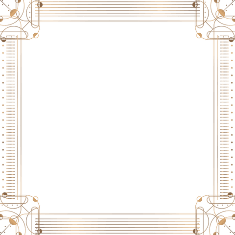 Art deco golden frame with corner filigree and transparent background