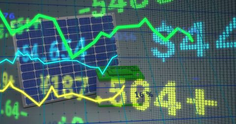 Dynamic Graphs Over Solar Panels and Storage Battery Concept - Download Free Stock Images Pikwizard.com