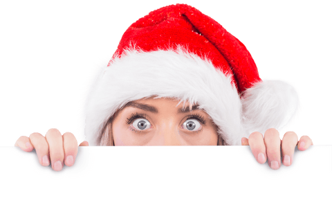 surprised woman in santa hat peeking over blank white sign transparent background - Download Free Stock Videos Pikwizard.com
