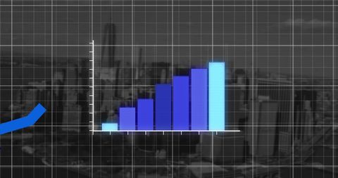 3D Graph Bar Growing with City Skyline Background - Download Free Stock Images Pikwizard.com