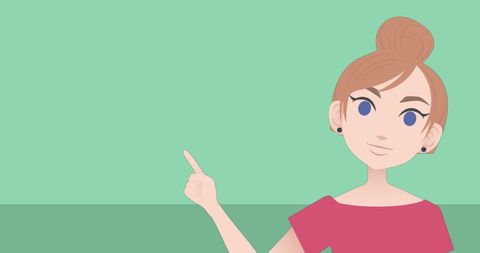 Smiling Animated Woman Pointing on Green Background - Download Free Stock Images Pikwizard.com