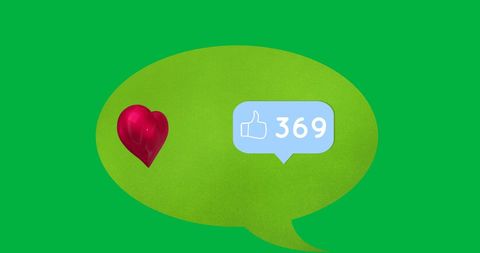 Social media engagement heart and like icons in speech bubble