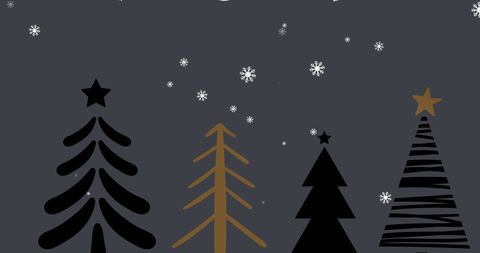 Minimalist Christmas Trees and Falling Snowflakes in Silhouette
