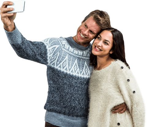 cheerful couple wearing warm knitted sweaters taking selfie transparent - Download Free Stock Videos Pikwizard.com