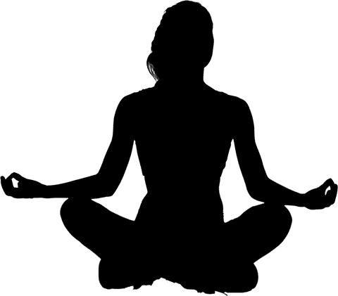 Yoga silhouette of woman meditating on transparent background