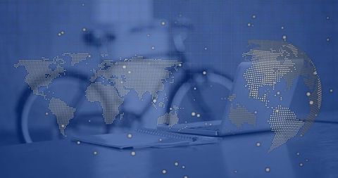 Modern Office Desk with Digital World Map Theme