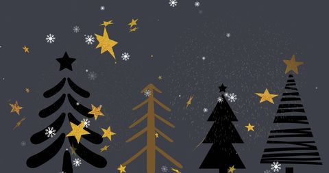 Elegant Digital Christmas Trees with Falling Stars and Snowflakes