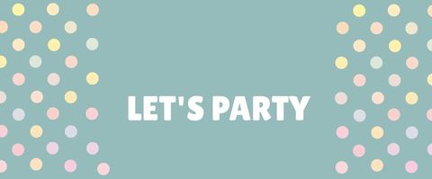 Colorful party invitation with confetti dots and joyful message