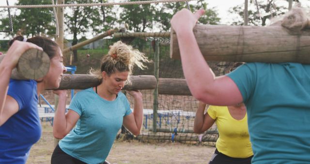 Team Training in Outdoor Obstacle Course with Logs - Download Free Stock Images Pikwizard.com