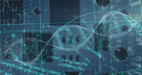 Futuristic dna technology interface with circuit background